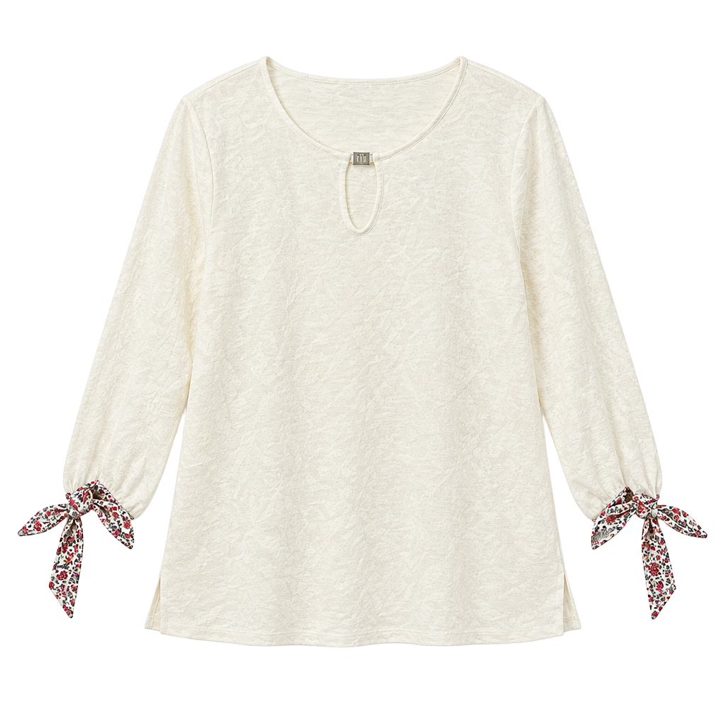 Tommy Hilfiger White Blouse with Patterned Sleeve Ties 1