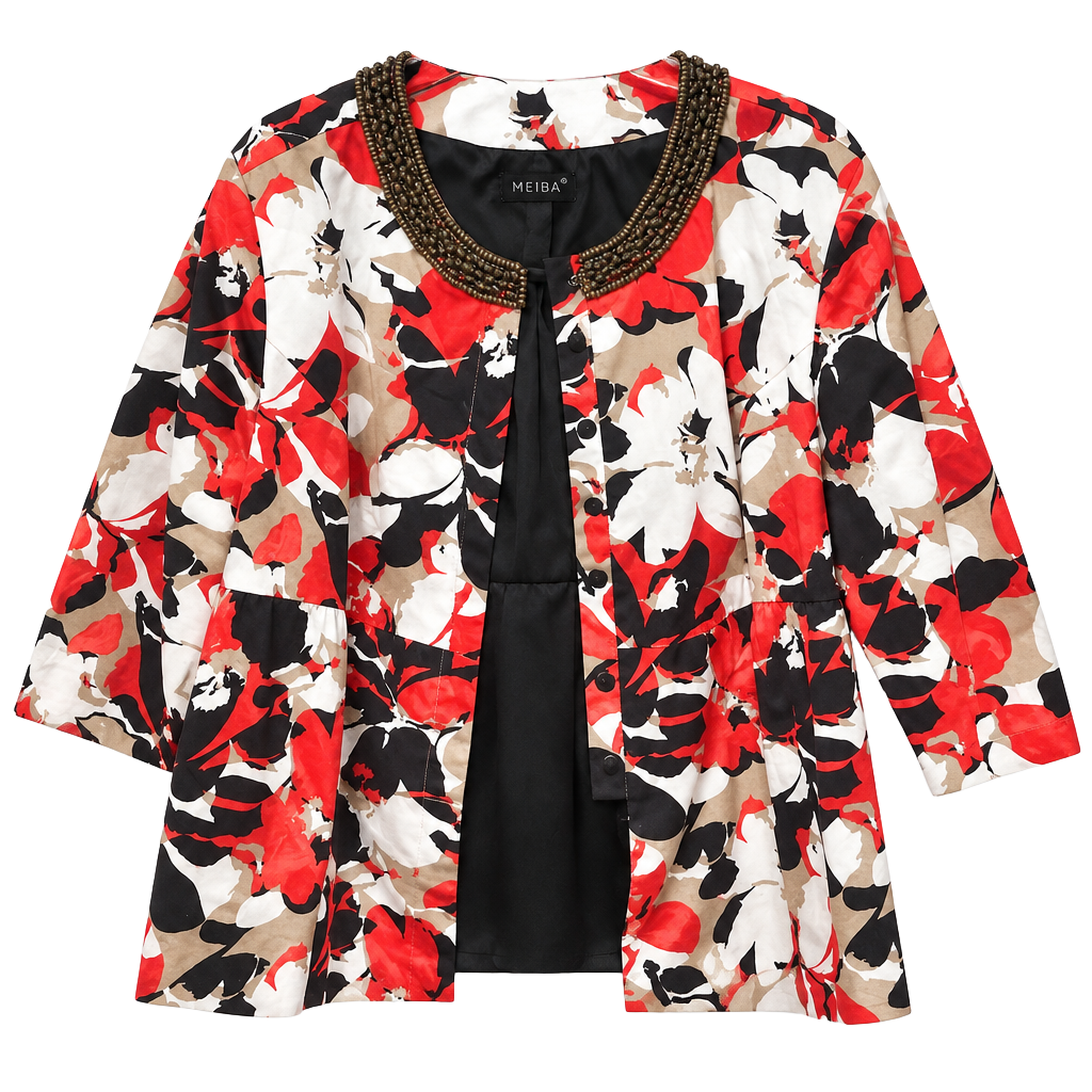 Lane Bryant Vibrant Floral Blazer with Beaded Neckline 1