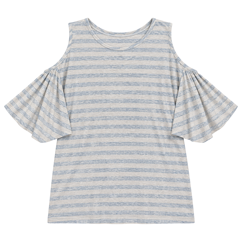 LOFT Gray and White Boxy Bell Sleeve Blouse 1