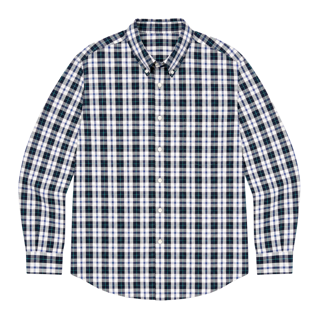JC Penny Shirt Mens XXL Stretch Blue Plaid Button Up Long Sleeve 1
