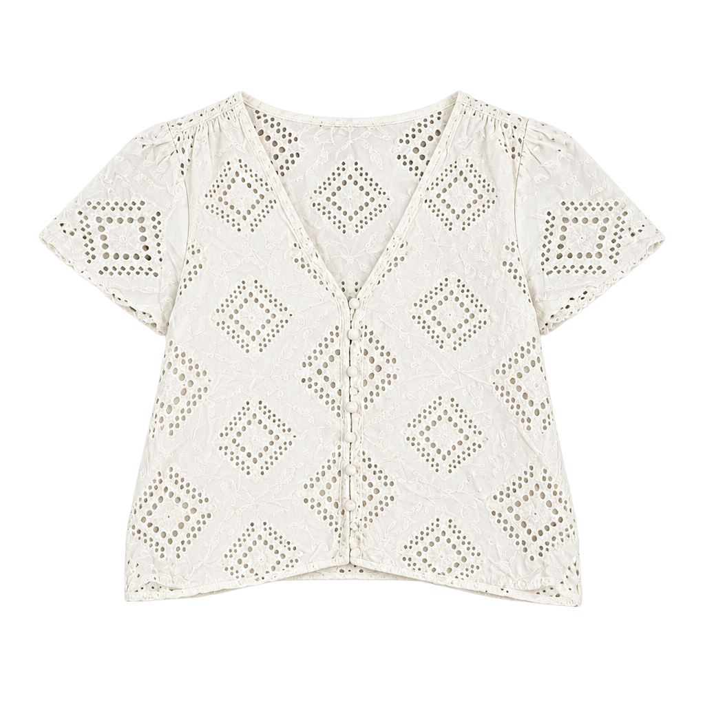 Madewell Eyelet Flutter-Sleeve Top Size L White Button Front Blouse 1