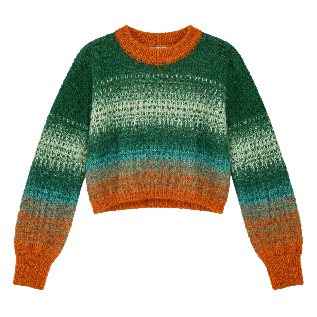 Zara Brushed Effect Knit Sweater Size S Green Orange Ombre 1