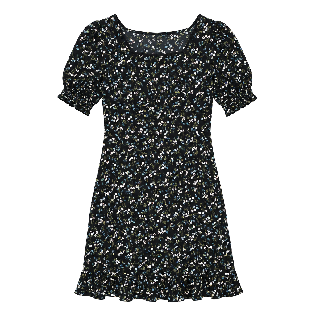 Madewell V-Neck Button-Front Mini Dress Size 6 Floral Black 1
