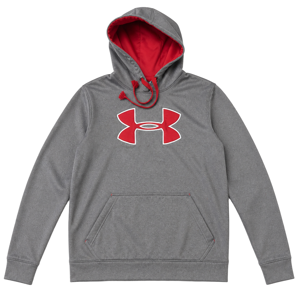Under Armour Gray and Red Big Logo Loose Fit Hoodie Sweatshirt Size Large 1