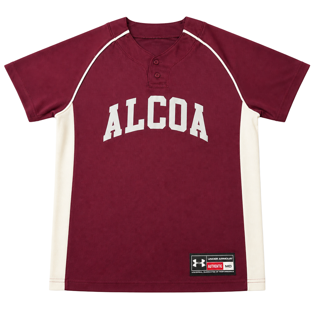 Under Armour Alcoa 2-Button Baseball Jersey Maroon White #4 Medium 1