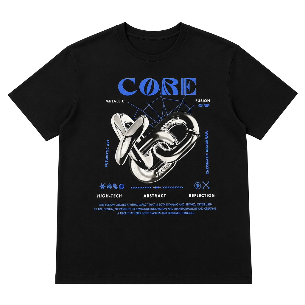 Jack & Jones Core Boxy Fit Black T-Shirt with Metallic Fusion Graphic 1