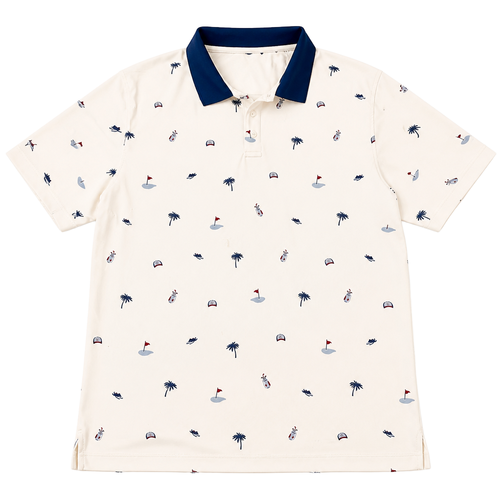 Unbranded Golf Print Short Sleeve Polo Shirt White Blue Size XL 1