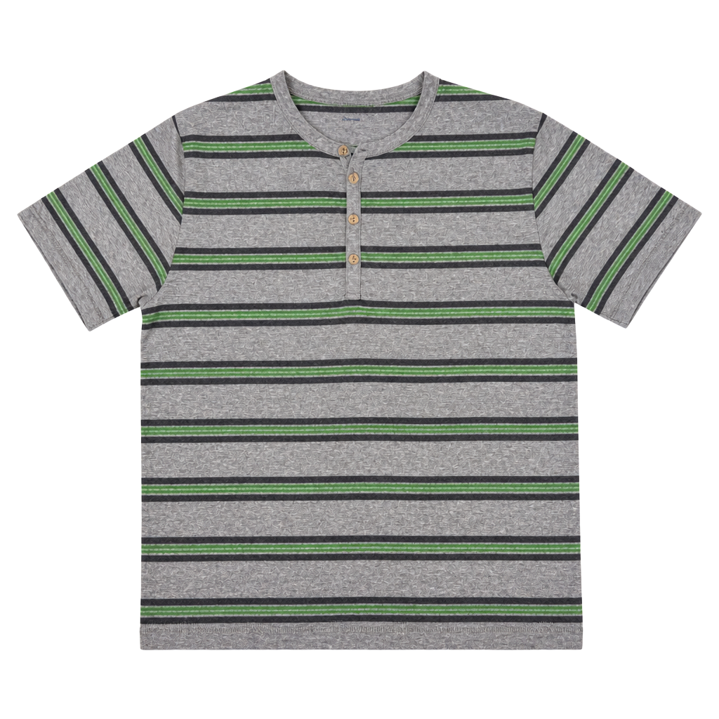 Old Navy Men's Gray and Green Striped Short-Sleeve Henley T-Shirt 1