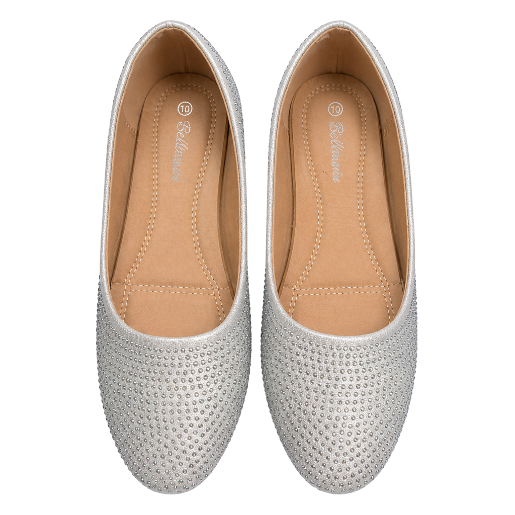Bellamie Women's Silver Rhinestone Crystal Embellished Ballet Flats Slip On Shoes Size 10 1