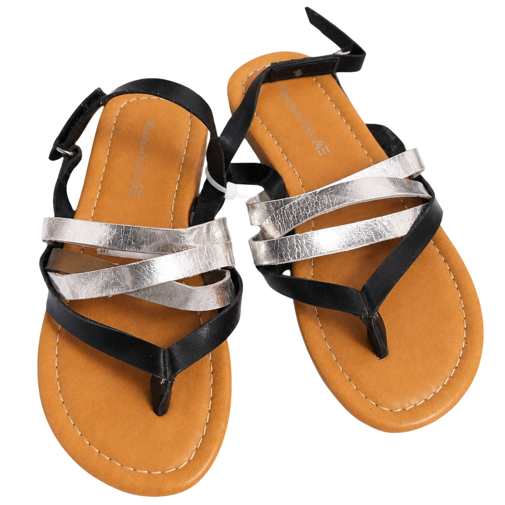 American Eagle Girls Metallic Strappy Thong Flat Sandals Size 10 1