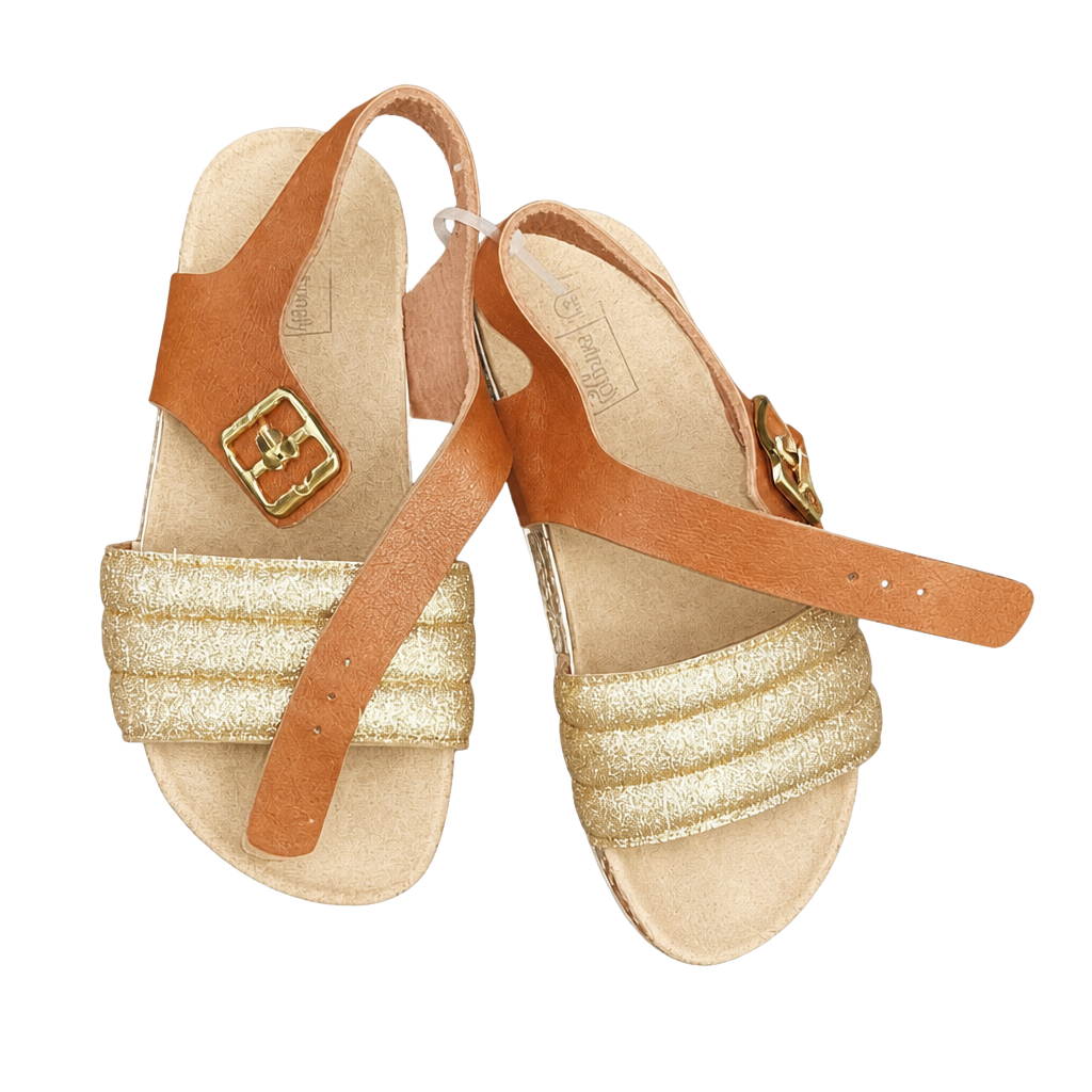 Extremely Me Gold Glitter and Brown Strap Sandals 1