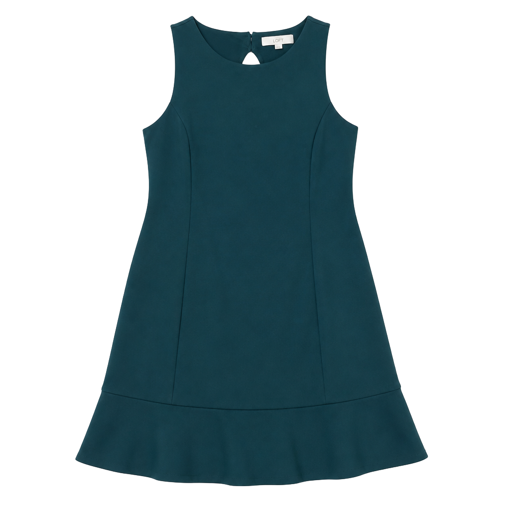 NWT Loft Cutout Back Ponte Flounce Dress in Antique Jade Green, Size 6 1