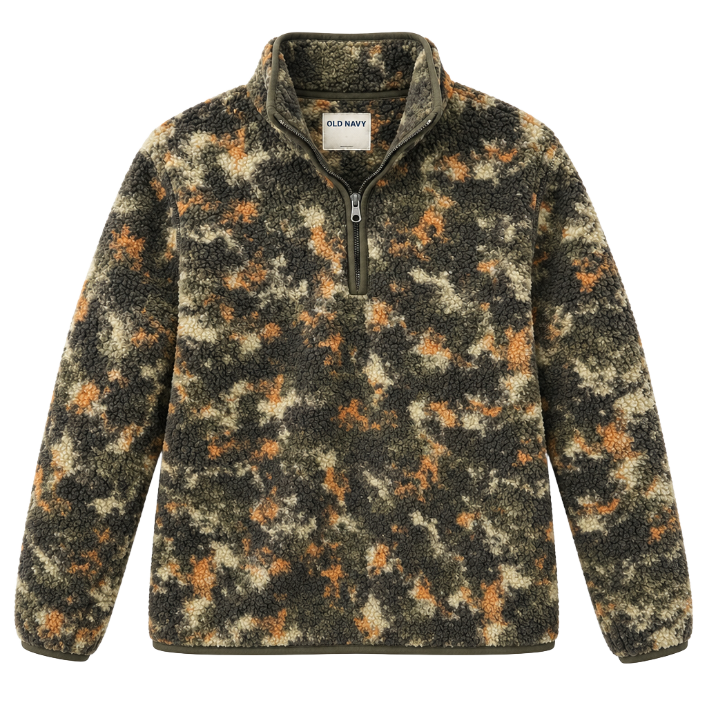 Old Navy Printed Sherpa Quarter-Zip Pullover Size S Camouflage 1