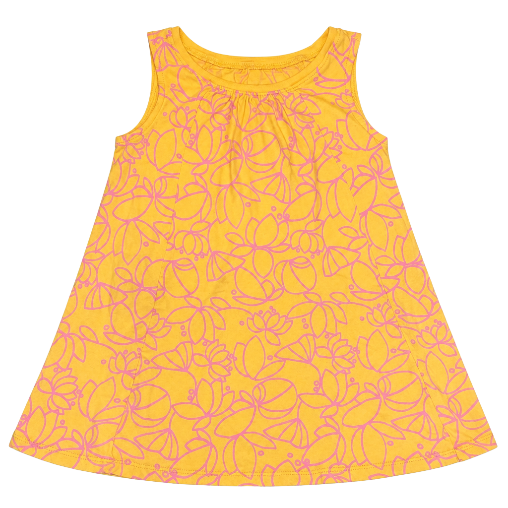 Sz 3 Tea Collection Girl's Yellow Pink Floral Print Cotton Sleeveless Tank Dress 1