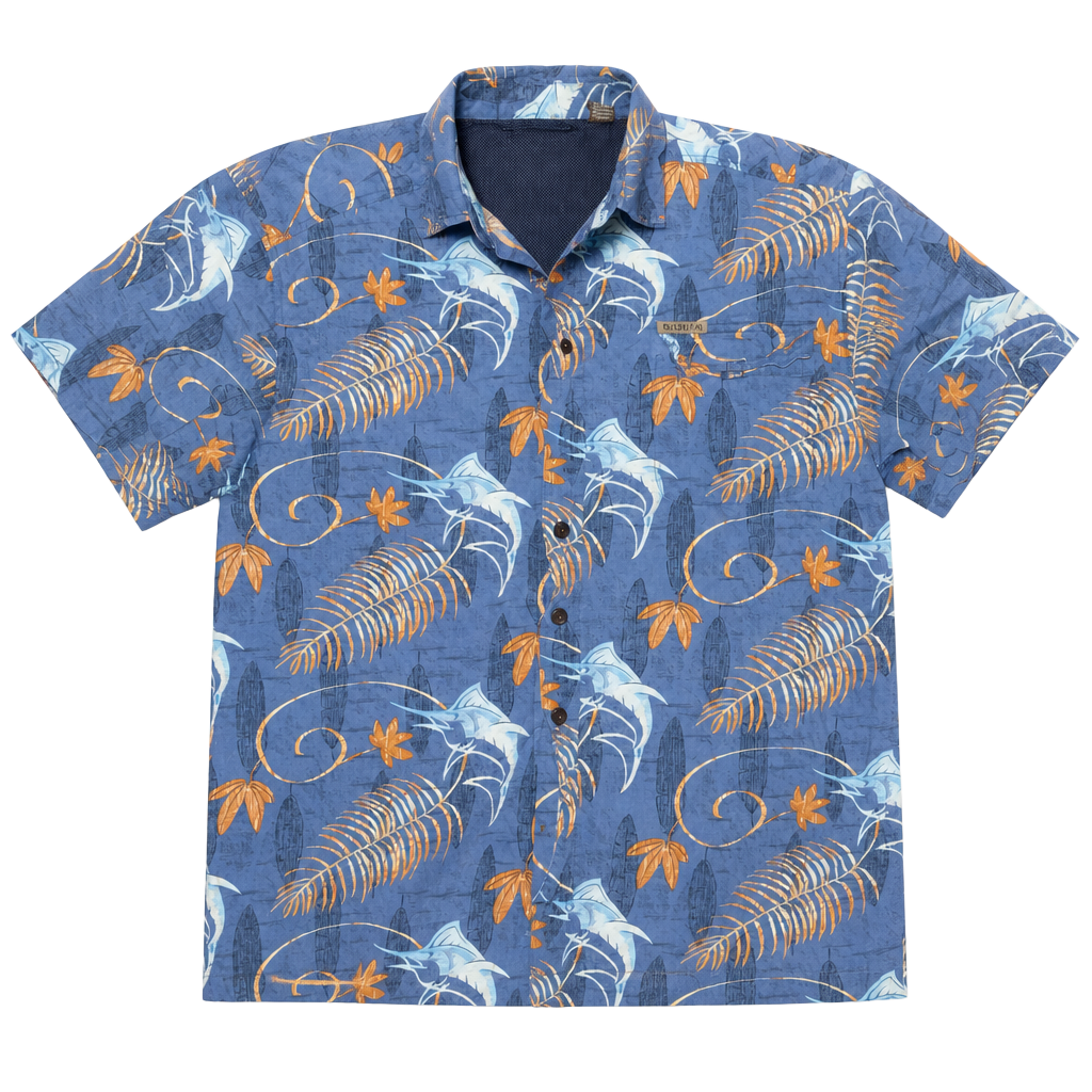 L - Magellan Sportswear Men's Blue Marlin Fish Print Short Sleeve Fishing Shirt 1
