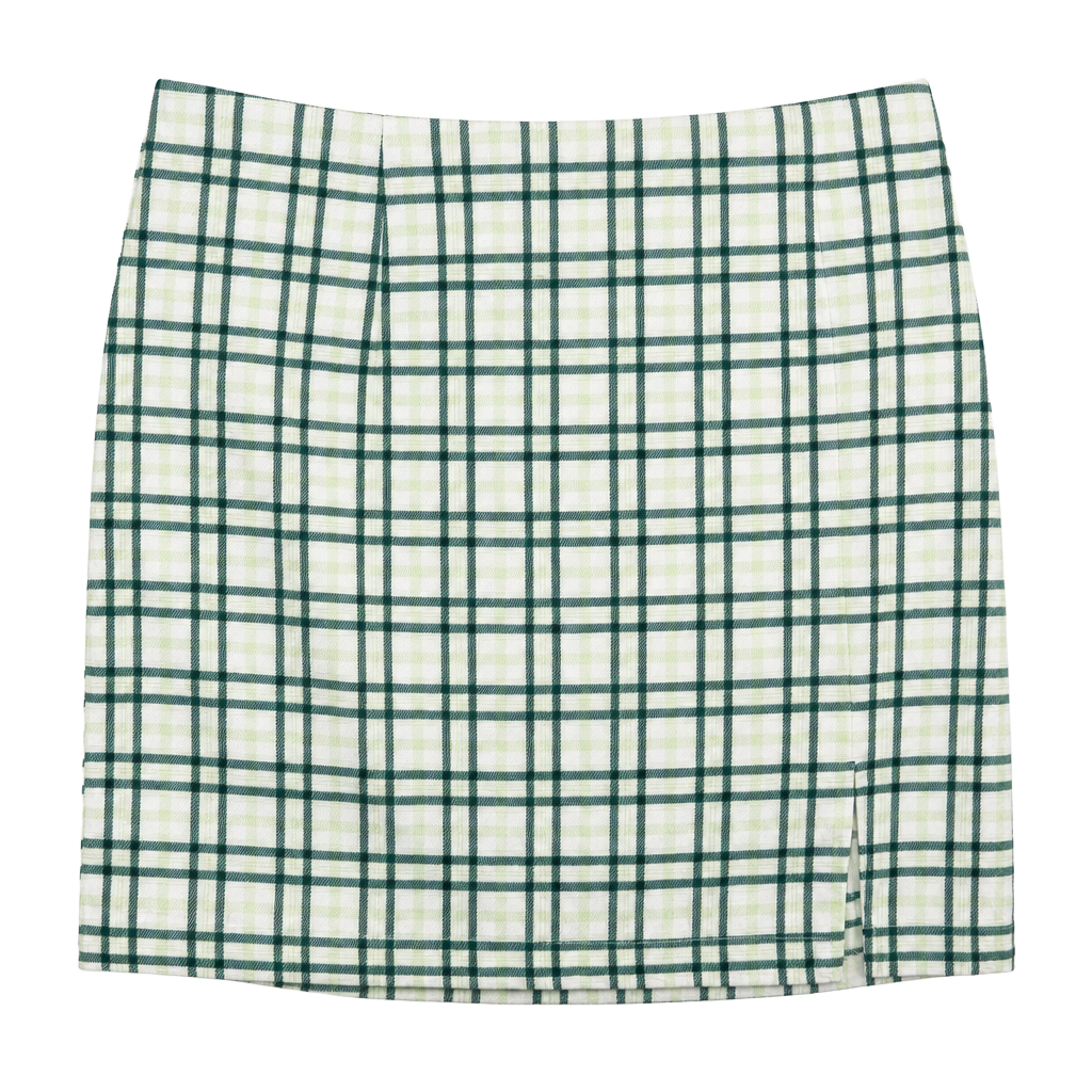 Wild Fable Green and White Plaid Mini Skirt with Side Slit Size 14 1