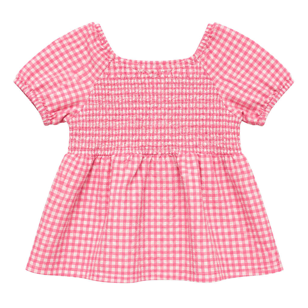 Cat & Jack Pink Gingham Smocked Peplum Top Size L (10/12) 1