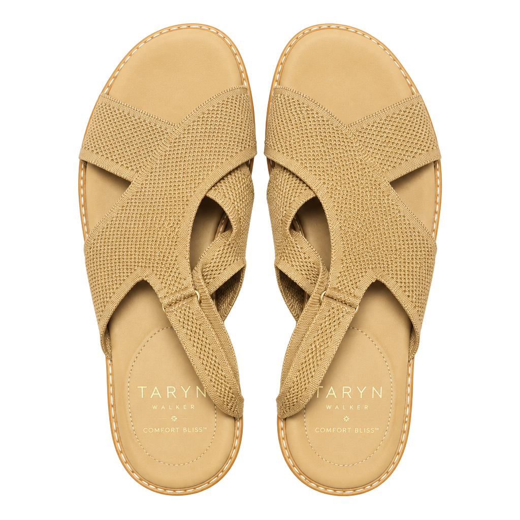 Taryn by Taryn Rose Sandals Size 10 Beige Knit Flatform Slingback 1
