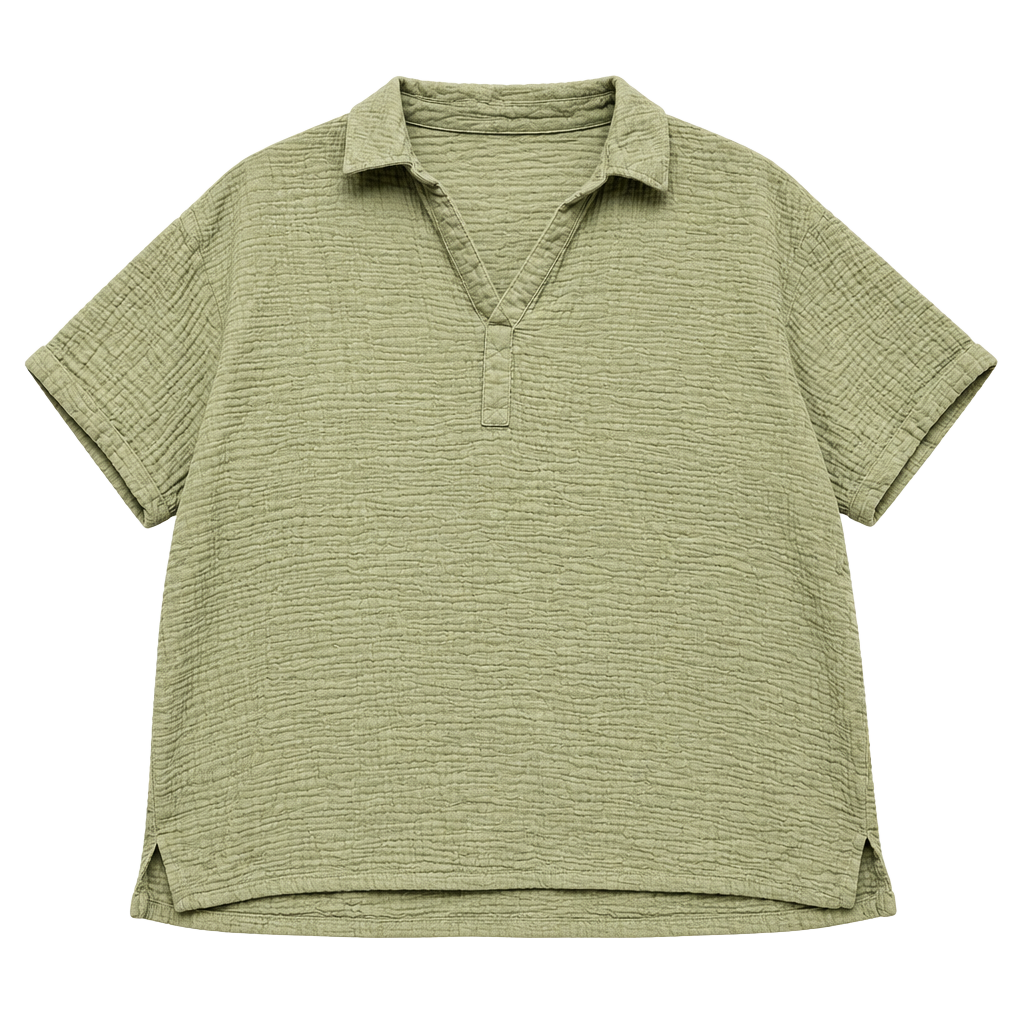 Nine West Textured Polo Shirt Size 1X Olive Green Gauze 1