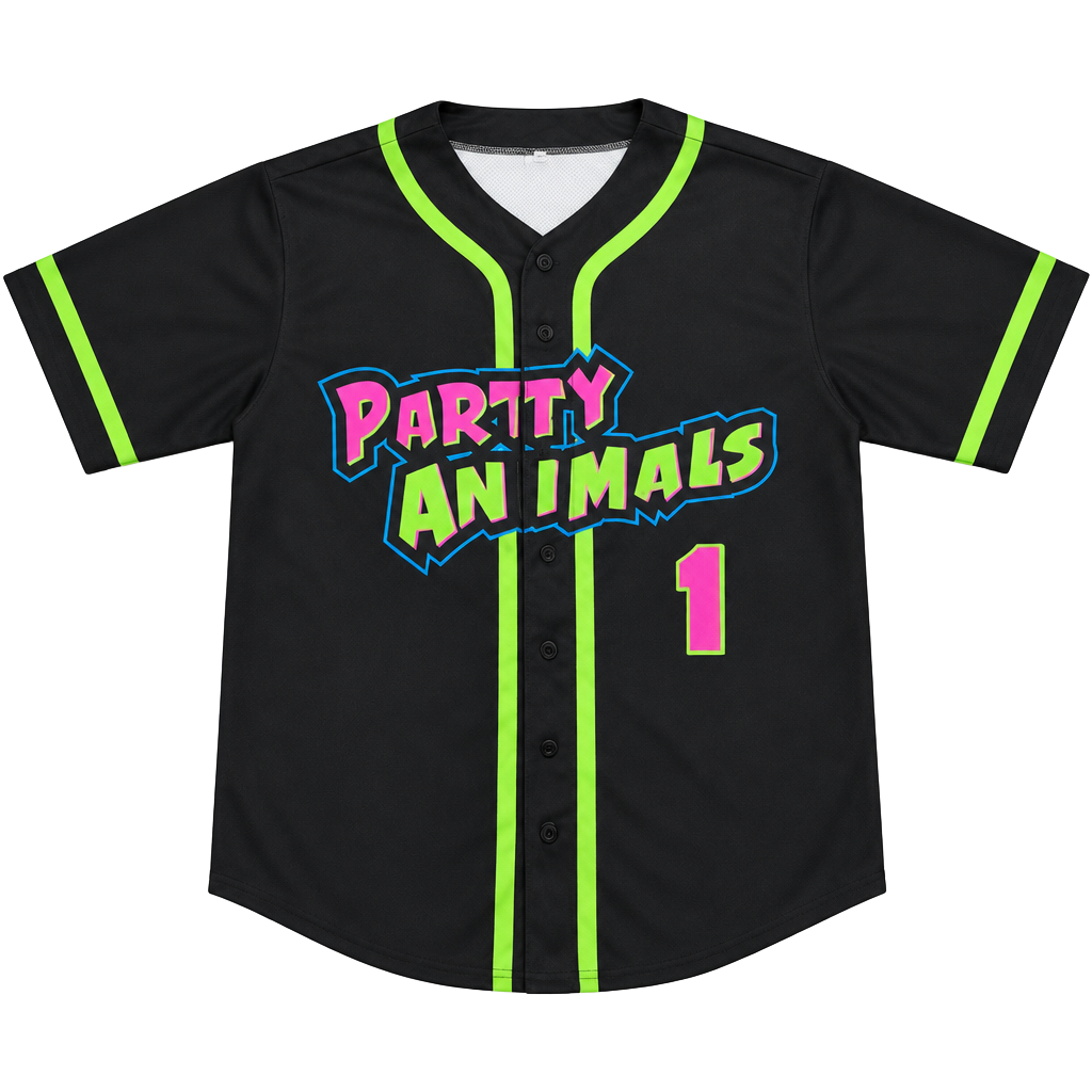 Party Animals Baseball Jersey Size L Black Neon Green Pink Number 1 1