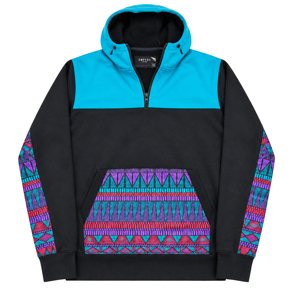 Vintage Y2K Empyre Hoodie Size M Black Teal Aztec 1/4 Zip Pullover 1