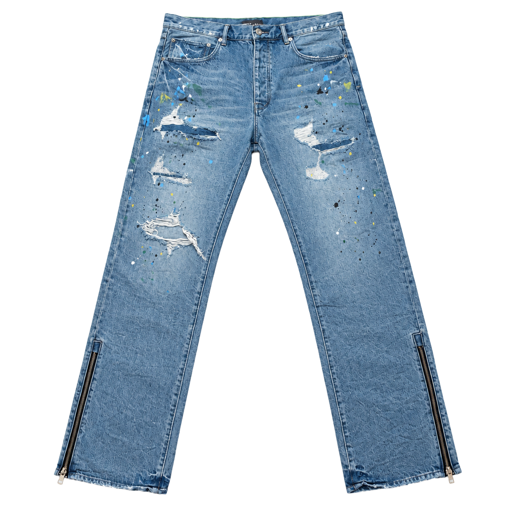 Purple Brand P011 Jeans Mens 36 Paint Splatter Distressed Straight Leg Ankle Zip 1