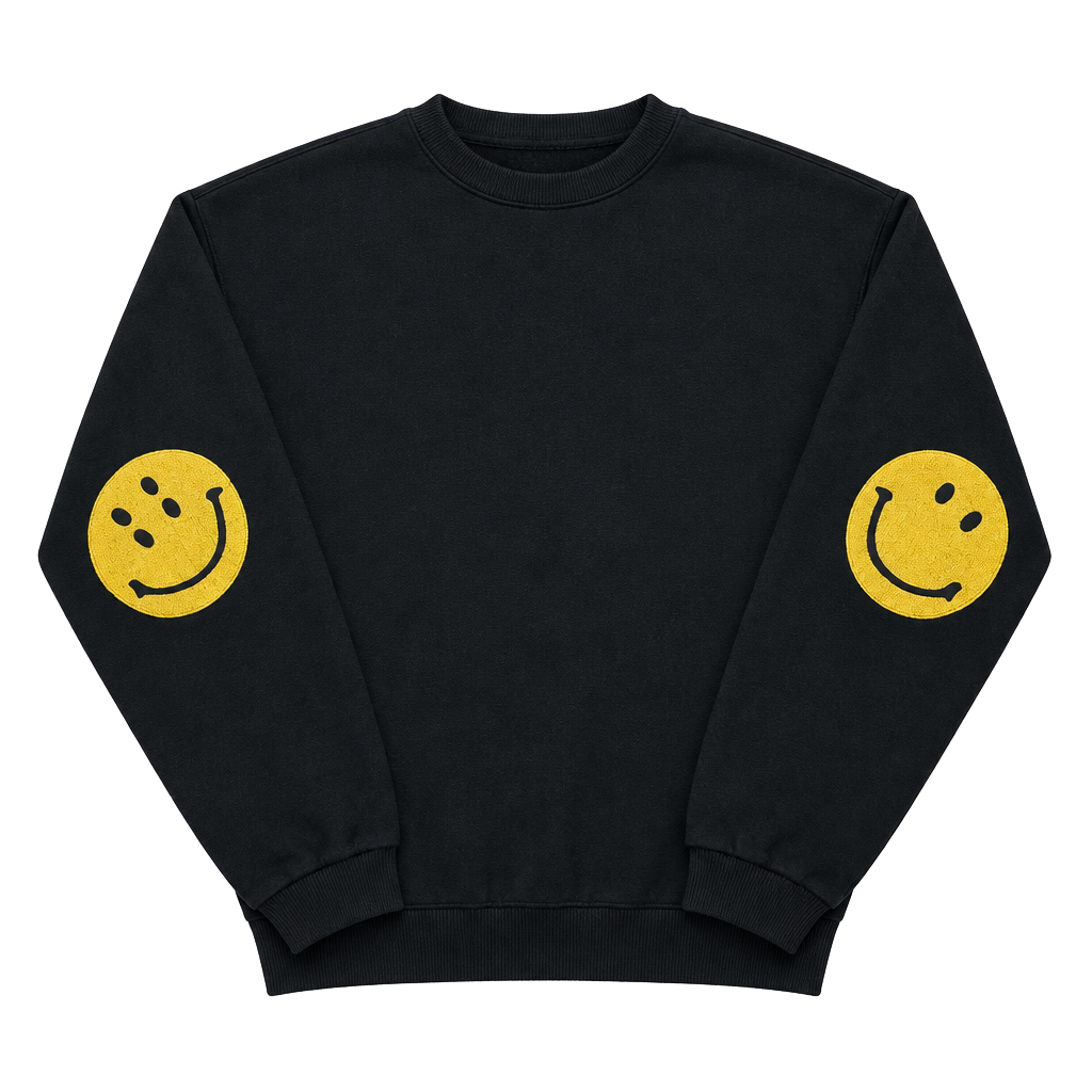 Kapital Eco Fleece Smiley Sweatshirt Black Size 4/XL 1