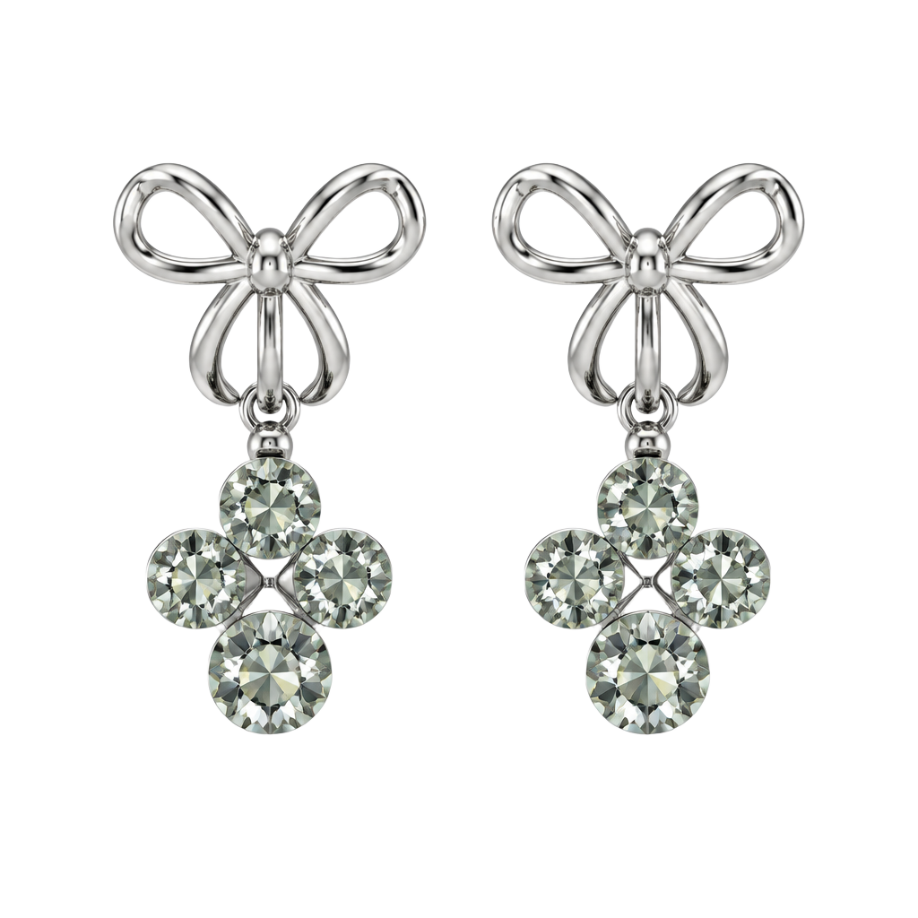S925 South Korean Design Rhinestone Bow Flower Earrings 1