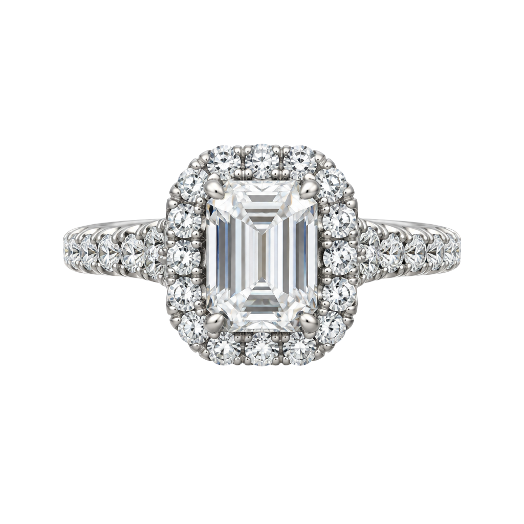 Emerald Cut Halo Engagement Ring With Split Shank 1