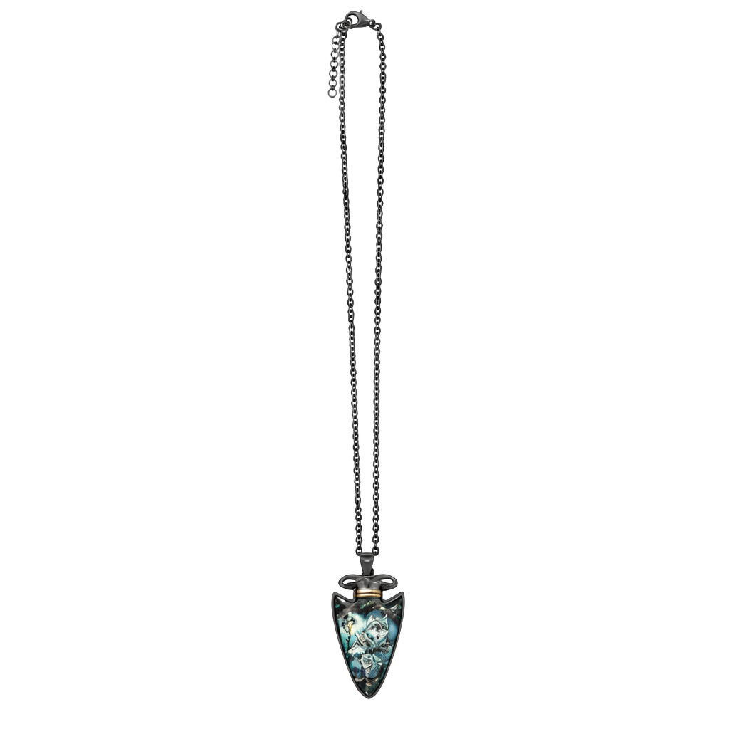 J0025 Wolf Arrowhead Necklace Black Chain 1