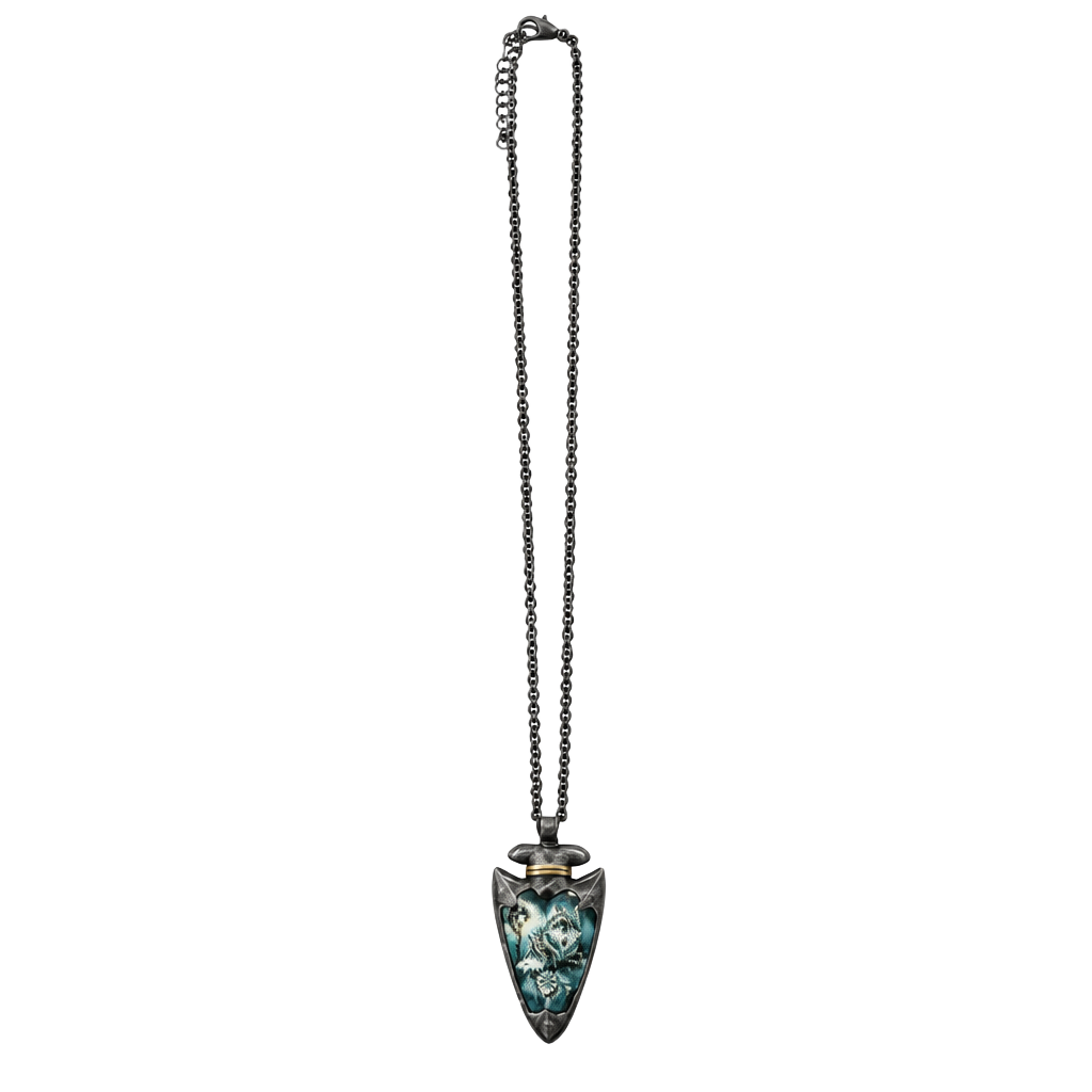 J0026 Wolf Arrowhead Necklace Black Chain 1