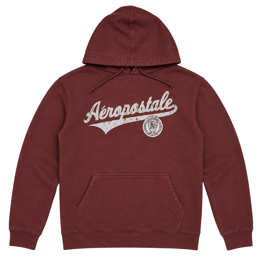 Aeropostale Hoodie Size L Maroon Cursive Script Y2K Sweatshirt 1