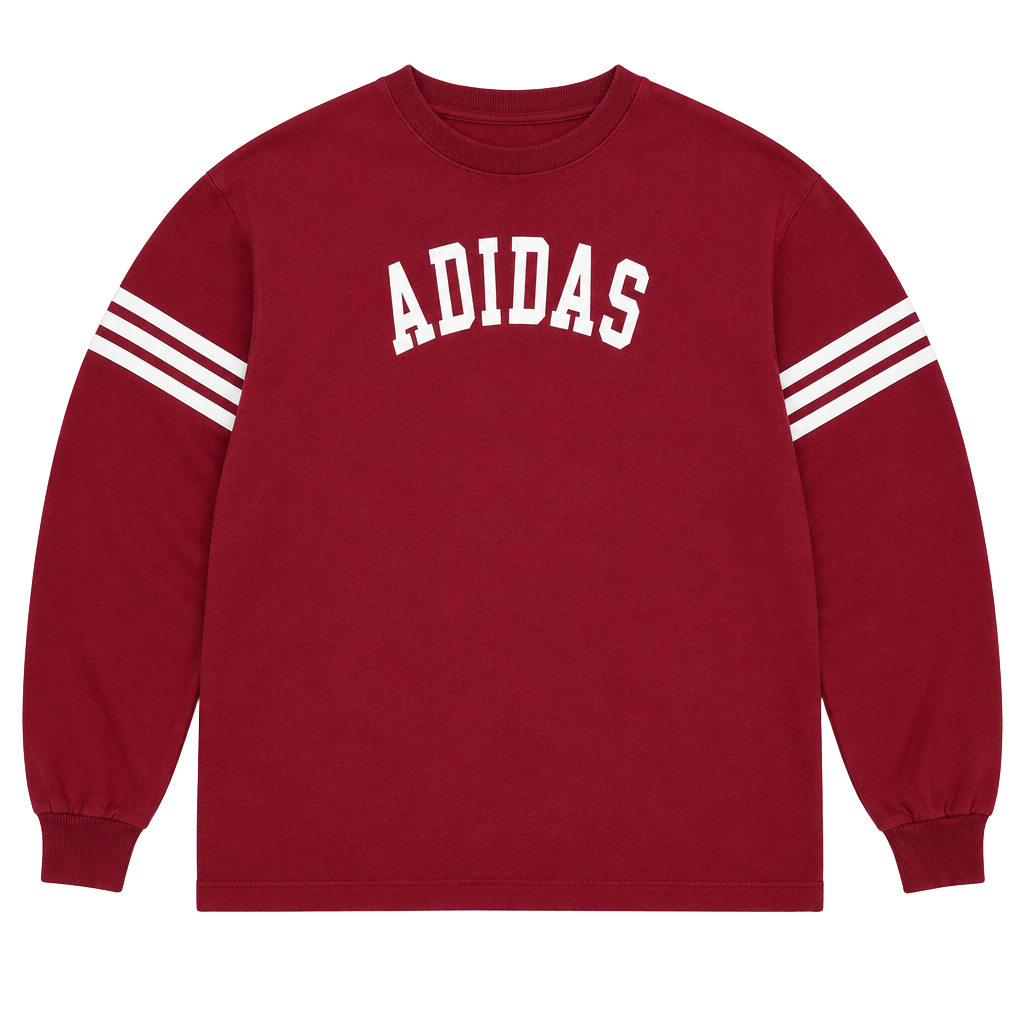Adidas Long Sleeve T-Shirt Size L Burgundy White Stripes 1