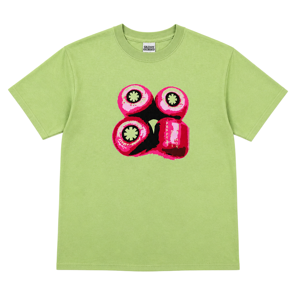 Gildan Red Hot Chili Peppers Skateboard Wheels T-Shirt Size M Green 1