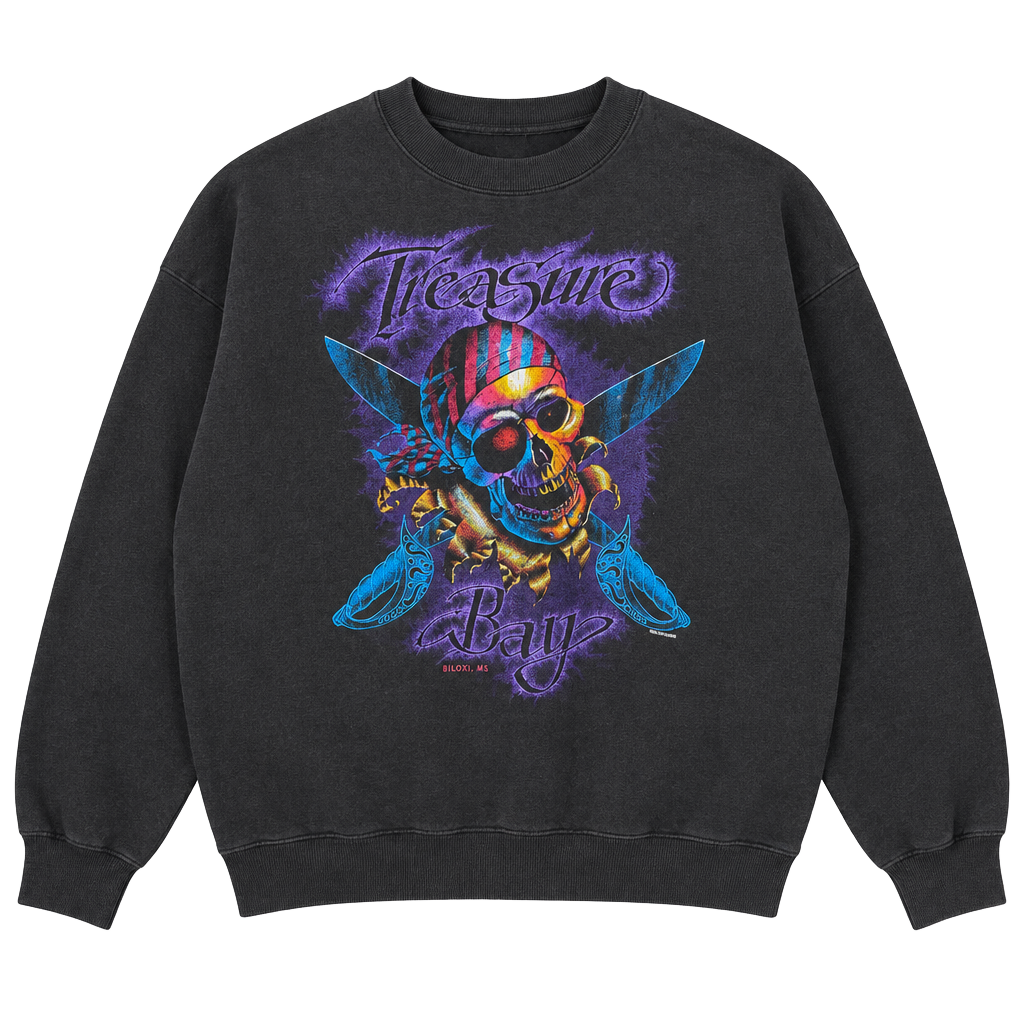 Fruit of the Loom Treasure Bay Biloxi MS Pirate Skull Sweatshirt XL Black 1