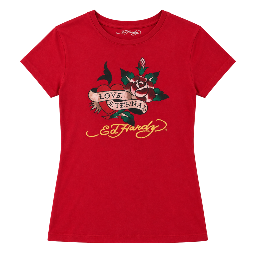 Ed Hardy Love Eternal T-Shirt Size L Red Rose Heart Graphic 1
