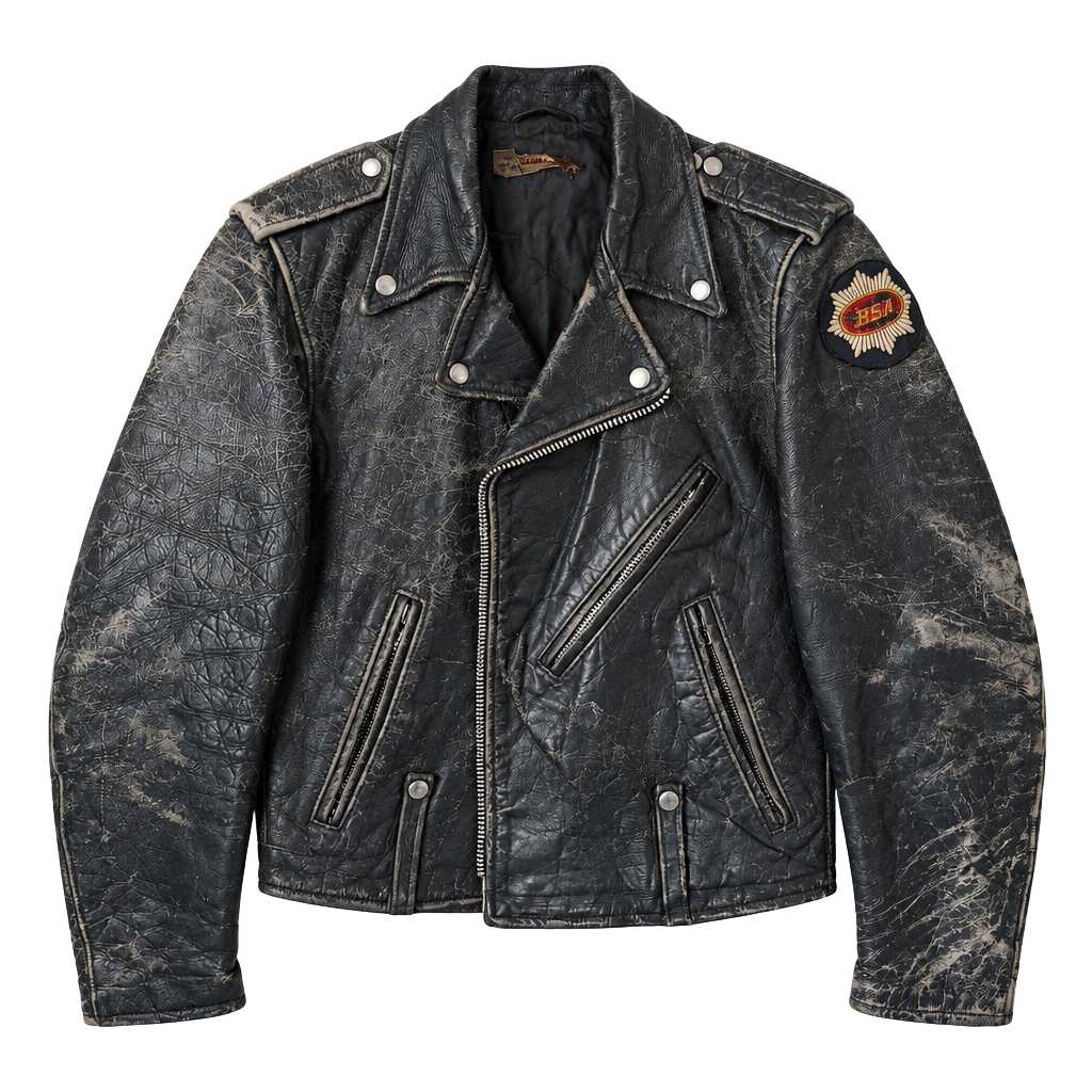Vintage Motorcycle Leather Jacket Distressed Black Biker 1
