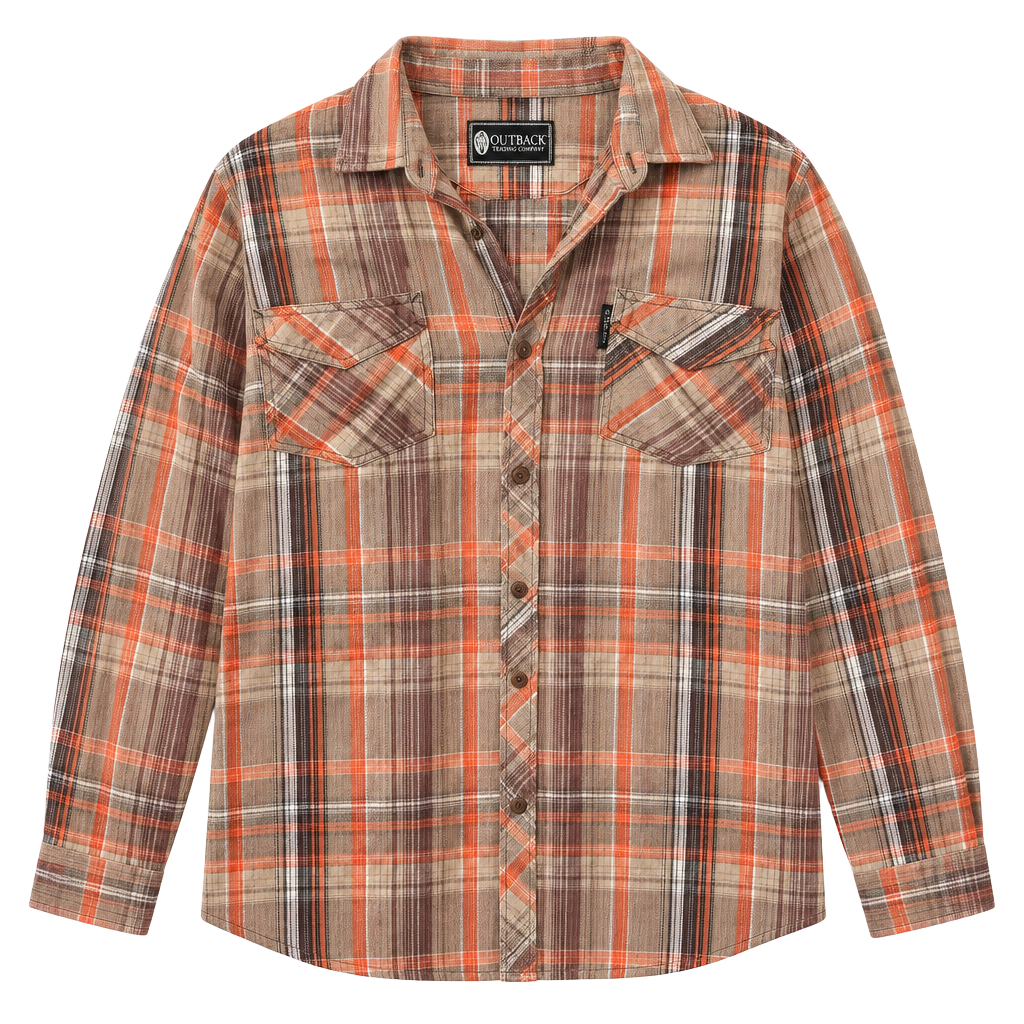 Outback Trading Company Plaid Flannel Shirt Size XL Orange Brown Long Sleeve 1