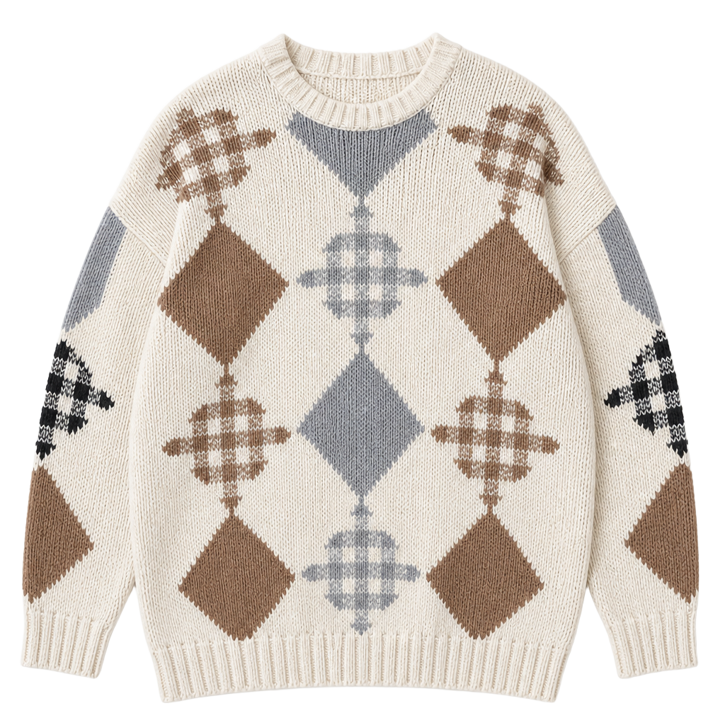 Embassy Row Vintage 100% Cotton Geometric Argyle Crewneck Sweater XL 1
