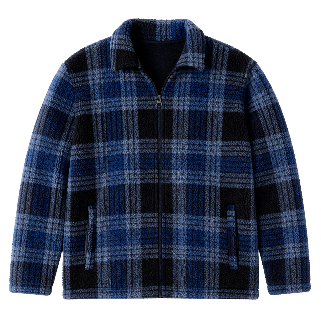 Quiksilver Fleece Jacket Size L Blue Plaid Zip Up Sherpa 1
