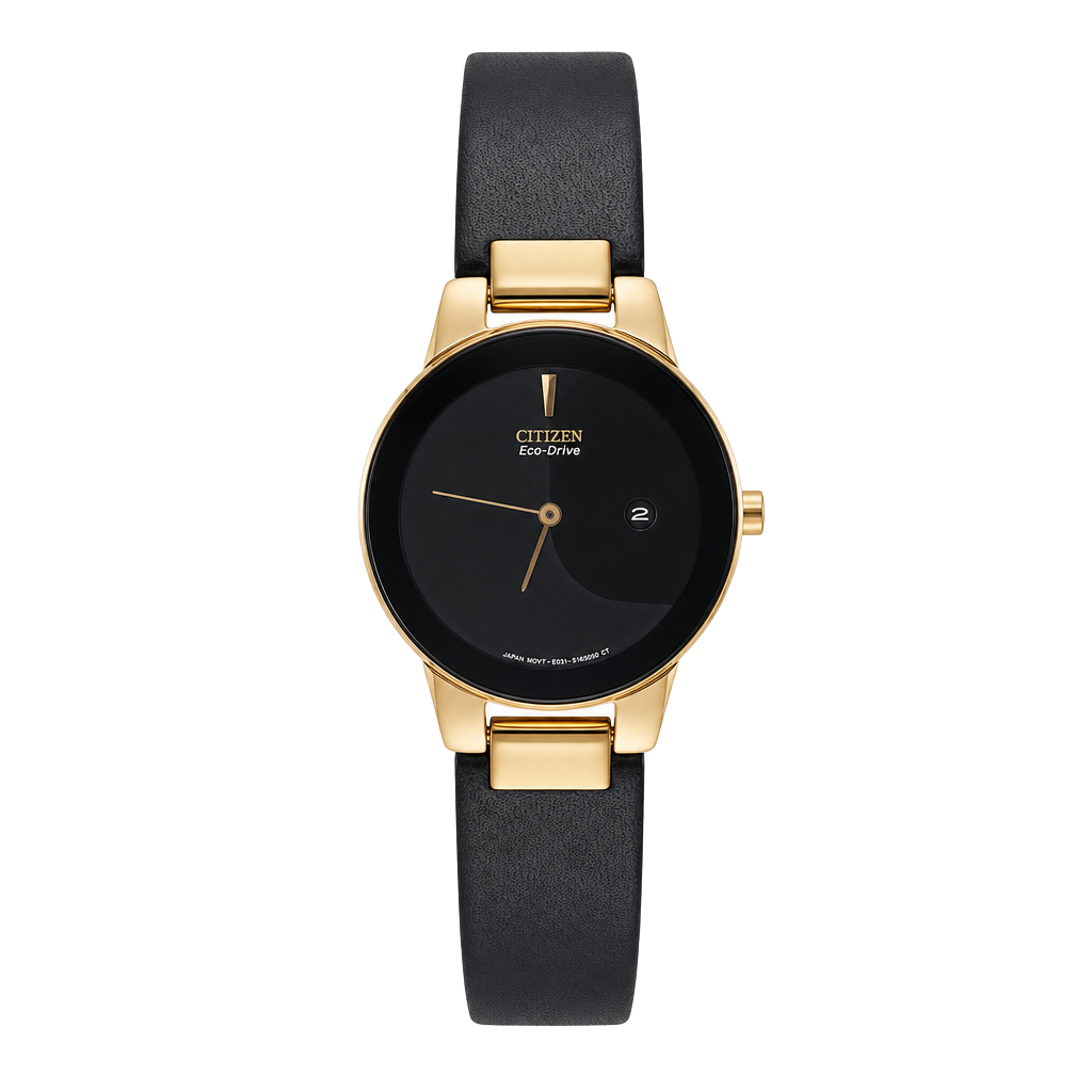 Citizen Eco-Drive Axiom Women's Gold-Tone Watch with Black LeatherGA1052-04E 1
