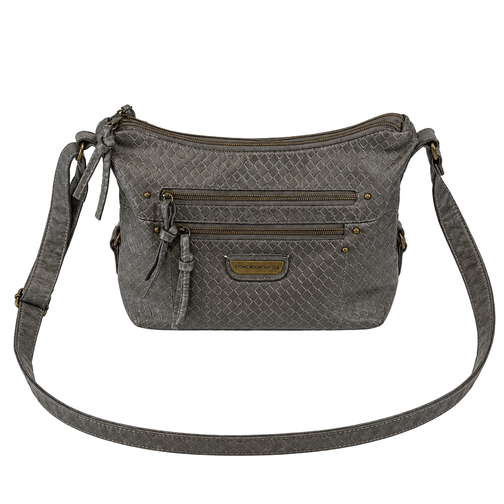 Stone Mountain USA Woven Crossbody Handbag Gray Y2K 2000s Quiet Luxury Indie Vanguard Hobo Bag 1