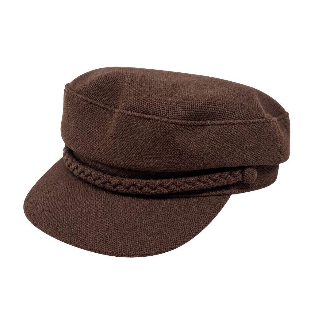 Women's Fisherman Cap One Size Heritage Workwear Old Money Dark Academia Indie Brown Pique Cabbie Baker Boy Greek Fiddler Captain Hat Braided Rope Trim Satin Lined 1