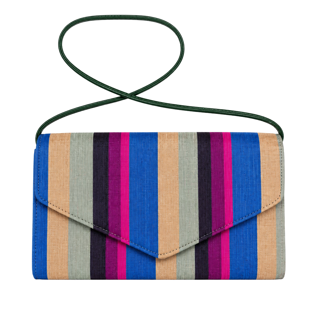 Nuline Striped Silk Clutch Shoulder Bag Multicolor indie vanguard, artisan textile, maximalist, colorful vintage, whimsigoth 1