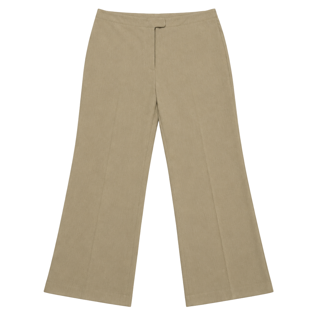 Garfield & Marks Women's Pants Size 14 Quiet Luxury Old Money Minimalist Y2K Heritage Tan Khaki Ribbed Wide Leg Flare Cropped Elise Trousers Lined Made in USA 1
