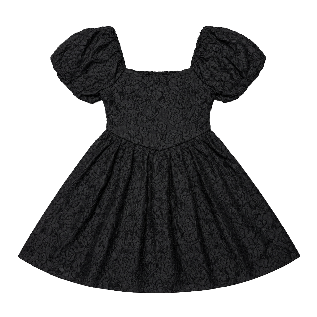 Allison + Kelly Women's Medium Babydoll Whimsigoth Coquette Cottage-Glam Balletcore Fairycore Black Rose Jacquard Puff Sleeve Mini Dress Corset Bustier Bodice Smocked Back NWT 1
