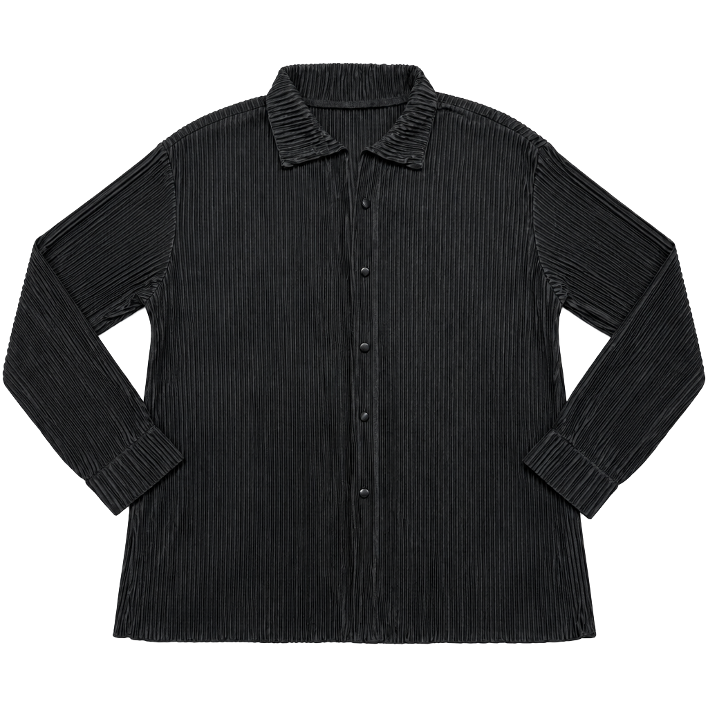 Women's Blouse XL Whimsigoth Witchy Indie Vanguard Quiet Luxury Dark Academia Y2K Black Pleated Plisse Crinkle Button Up Long Sleeve Collared Stretch Top 1