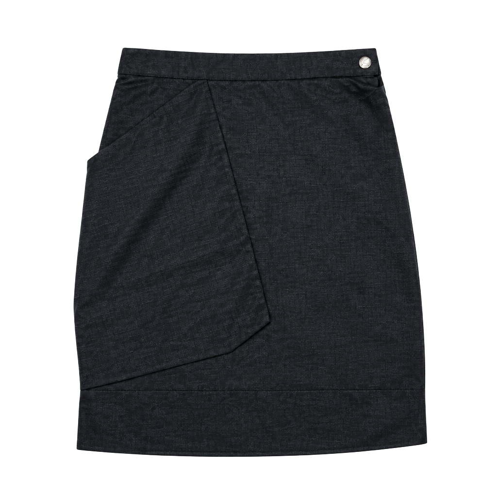 Vivienne Westwood Anglomania Women's skirt US 8 Indie Vanguard Whimsigoth Y2K Heritage Quiet Luxury Draped Asymmetric Mini Skirt Black Satin Twill Cotton Nylon Italy Logo Button Side Zip Avant-Garde UK 12 Size 44 1