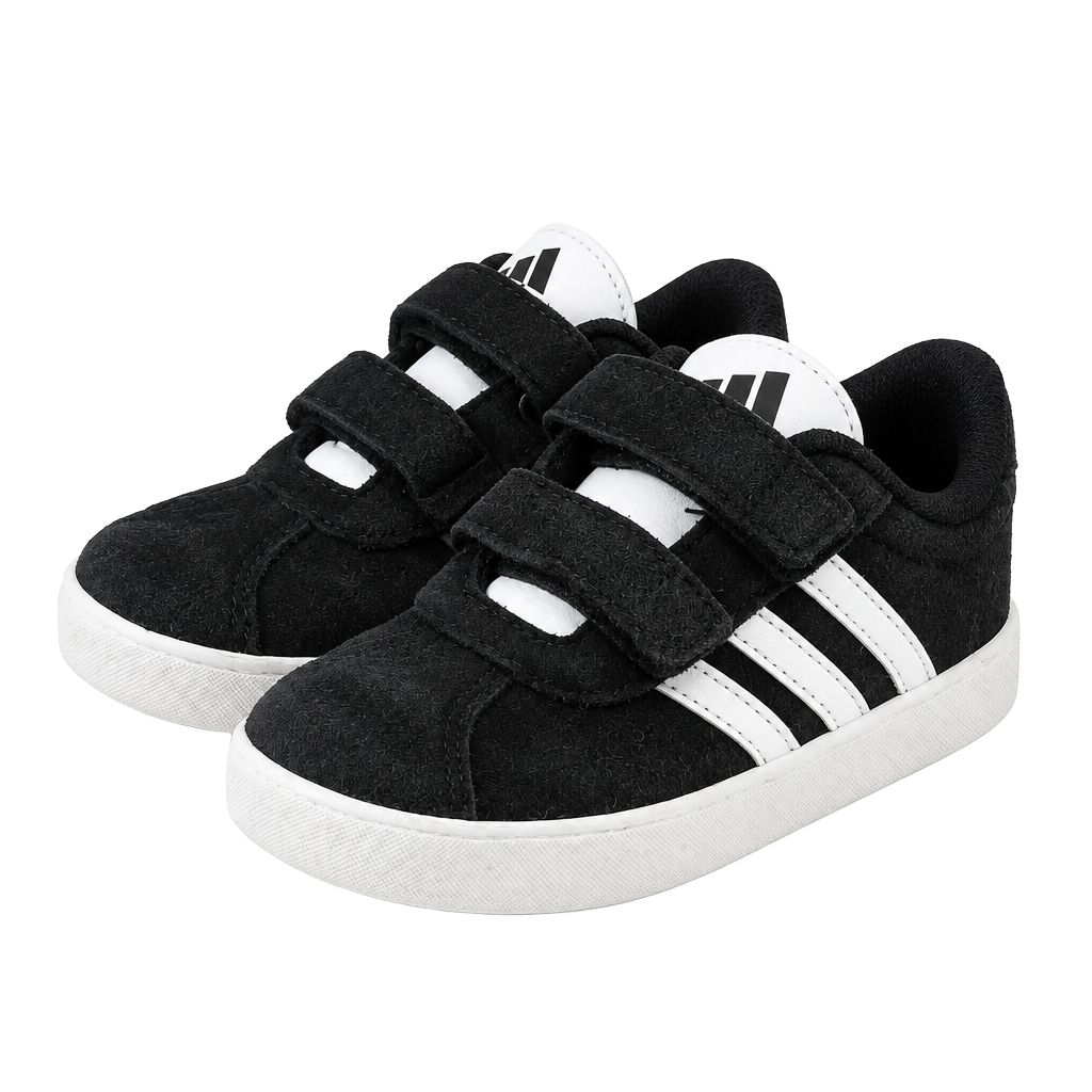 Adidas Toddler Boys Girls Size 10 Kids Black White Suede 3-Stripes Hook Loop Strap Sneakers ID9158 Retro Y2K Minimalist Preppy Heritage 1