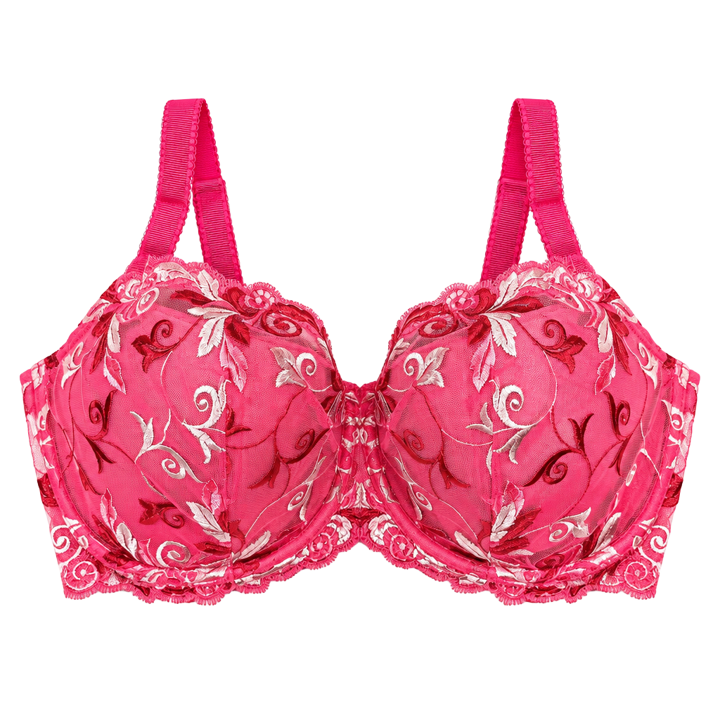Soma Women's Bra Balconet 38G Coquette Balletcore Cottage-Glam Romantic Fairycore Embroidered Lace Underwire Coral Pink Rose Burgundy Floral Vine Balconette Hook Eye 1